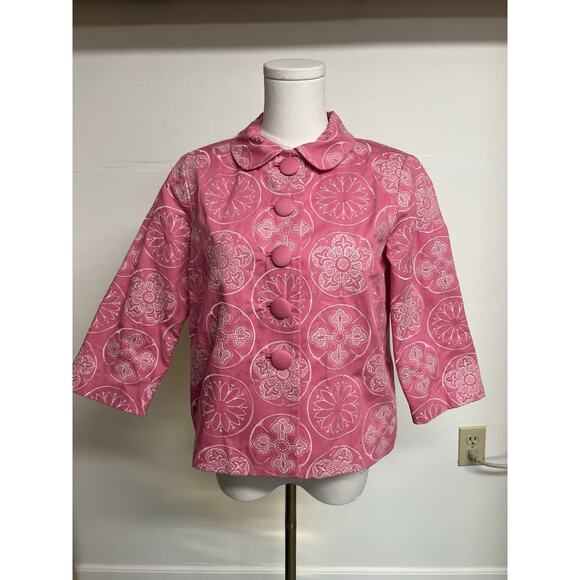 Silkland Petite Jacket Womens Sz PS Pink Covered Buttons Cropped Barbiecore Mod - Picture 2 of 10